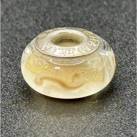 Chamilia Sterling Silver White Shimmering Gold Murano Glass Charm P19 - Picture 1 of 6